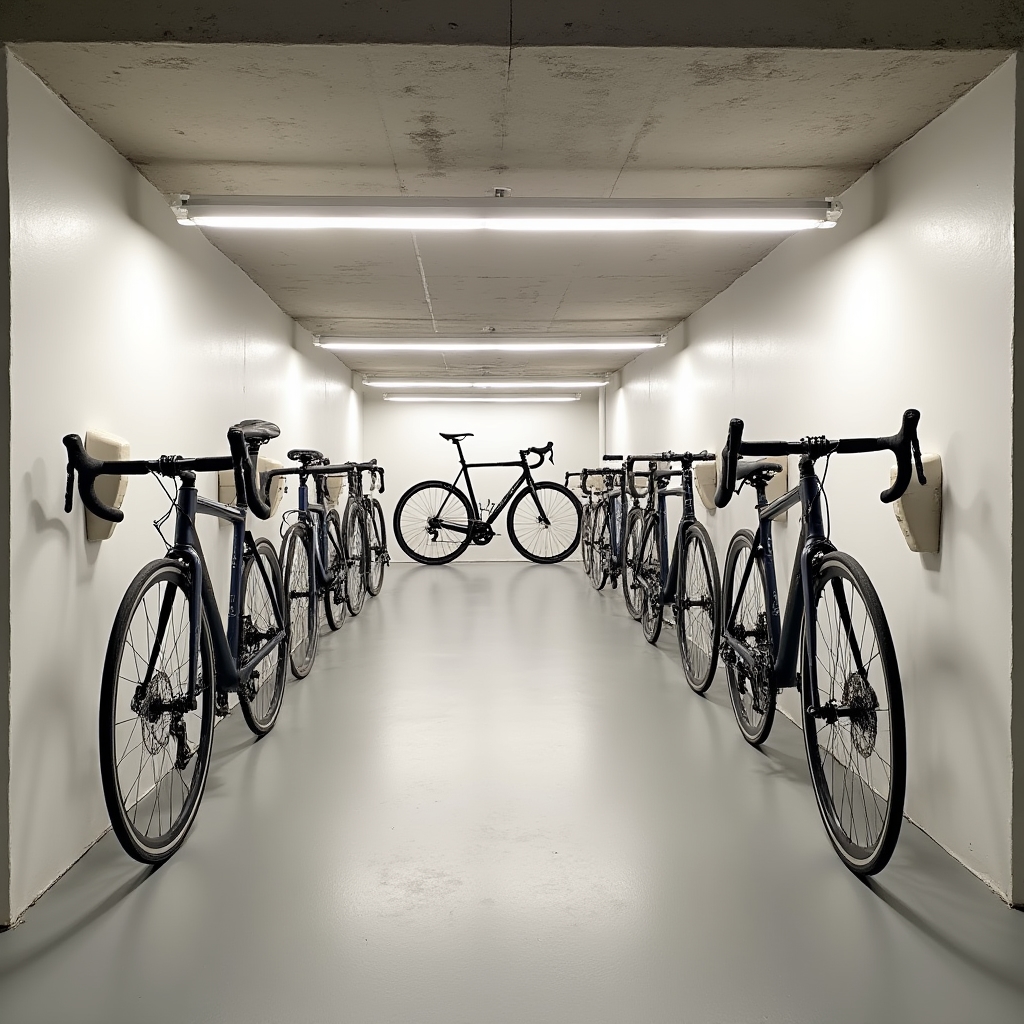 Organised bicycle storage area in the basement of a residential apartment building